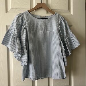 GAP Flutter Sleeve Cotton Poplin Top‎ Size Small Blue and Silver Pin Stripes